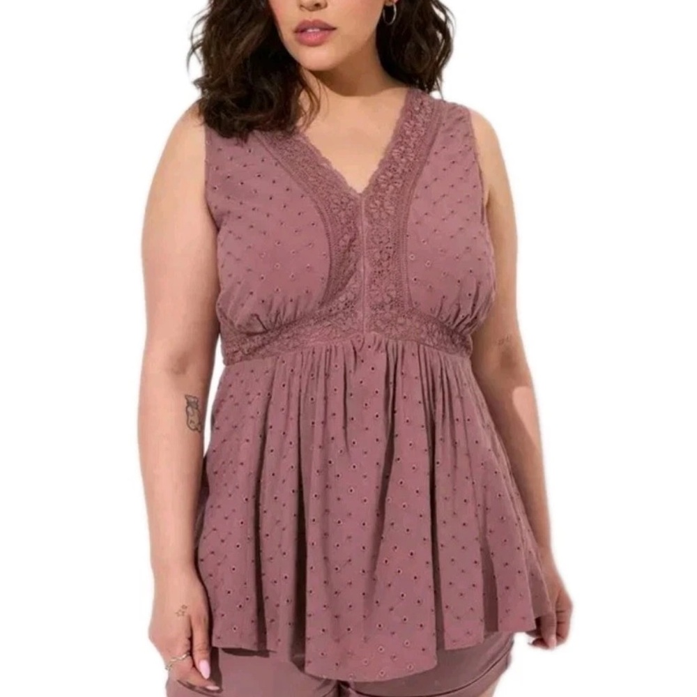 Torrid Mixed Eyelet‎ Sleeveless Sisterhood Babydoll Top